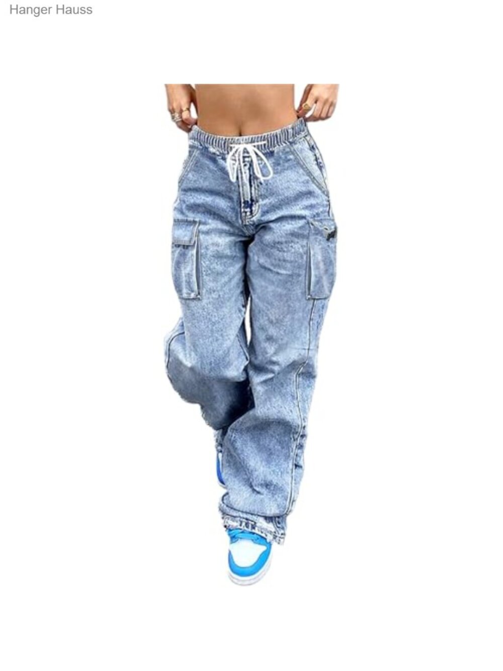 Wide Leg Cargo Jeans Mid Rise Baggy Stretchy Denim Pants Y2K Women